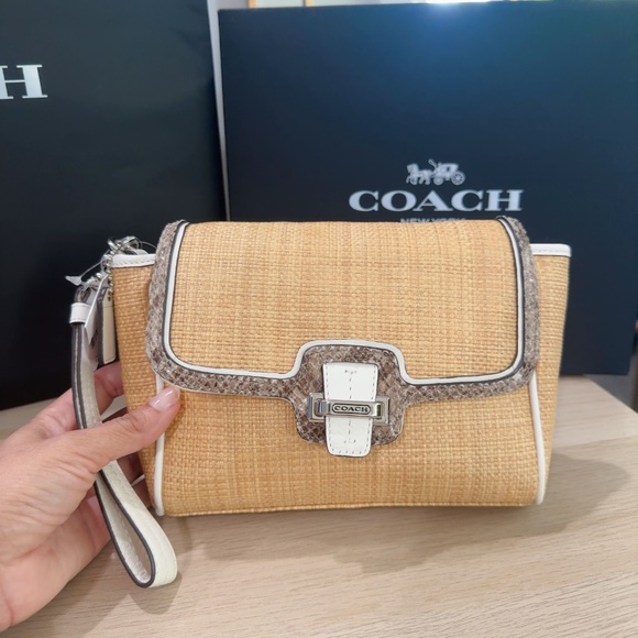 Coach Taylor City Natural Straw Python Leather Clutch Wristlet F50929 NWT - Picture 2 of 8